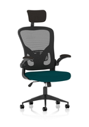 Dynamic Ace Executive Mesh Chair with folding arms in teal fabric, ergonomic office chair for comfort and support