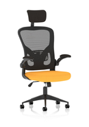Dynamic Ace Executive Mesh Chair with folding arms in bespoke yellow fabric, showcasing ergonomic design and modern office style.