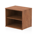 Dynamic Impulse Desk High Bookcase in walnut finish with multiple shelves for storage and organization.