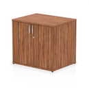 Dynamic Impulse Desk High Cupboard in walnut finish, showing the sleek wood grain and modern storage design.