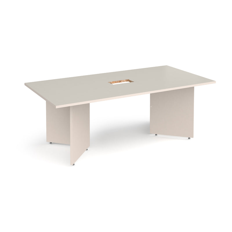 Arrow Head Rectangular Boardroom Table With Central Cut-Out - Light Grey