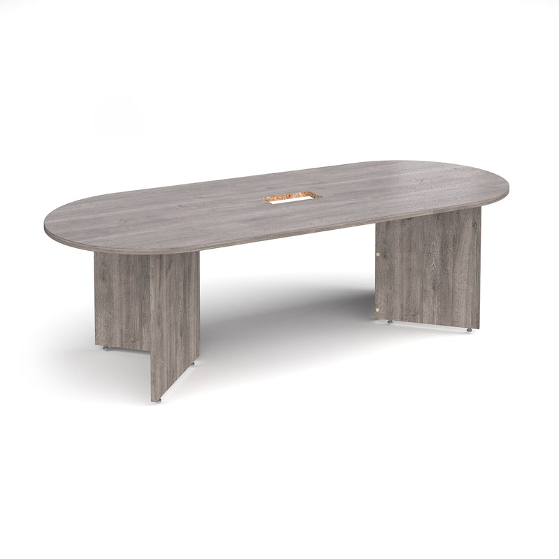 Arrow Head Leg Radial End Boardroom Table With Central Cut-Out - Grey Oak - NWOF