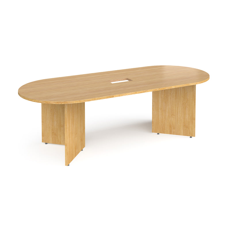 Arrow Head Leg Radial End Boardroom Table With Central Cut-Out - Oak - NWOF