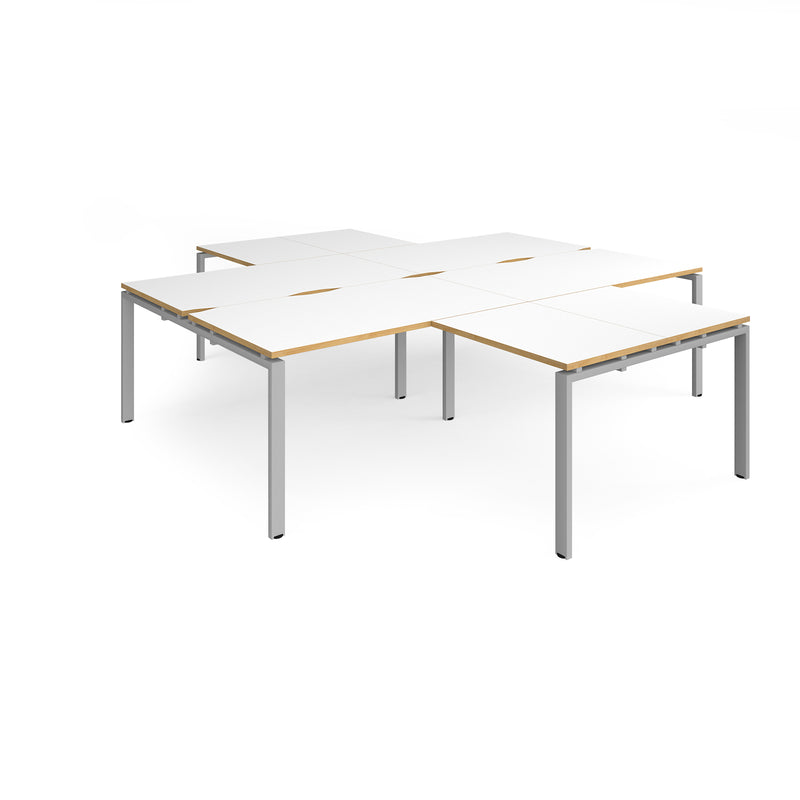 Adapt Back to Back 4 Desk Cluster With Returns - White/Oak - NWOF