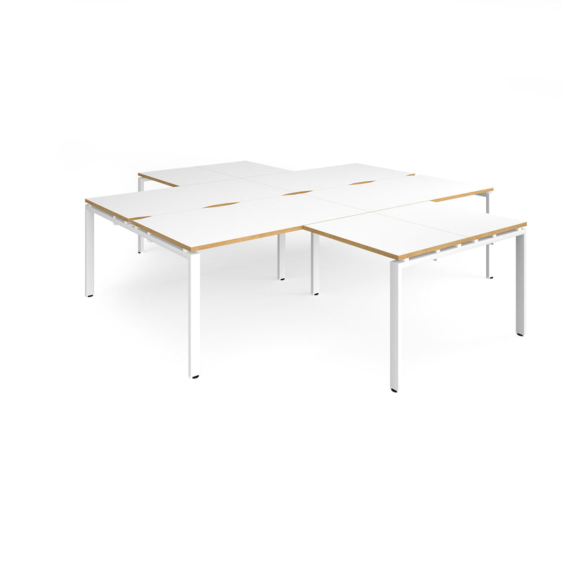 Adapt Back to Back 4 Desk Cluster With Returns - White/Oak - NWOF