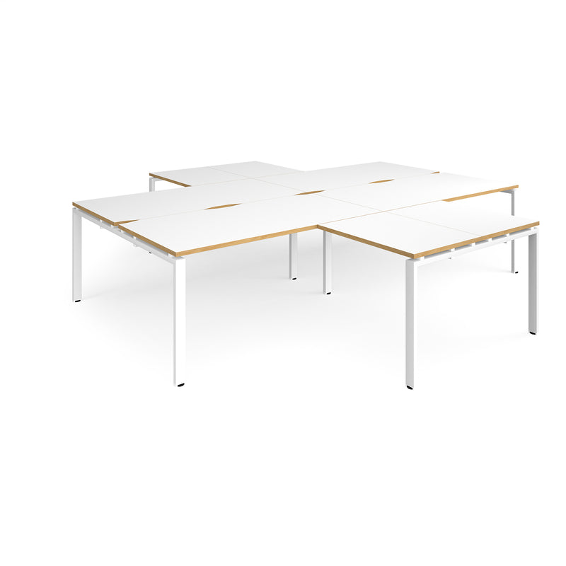 Adapt Back to Back 4 Desk Cluster With Returns - White/Oak - NWOF