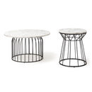 Dams Este circular coffee table with black wire frame and Carrara marble effect top, modern living room furniture piece