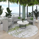 Dams Este circular coffee table with black wire frame and Carrara marble effect top, modern living room furniture piece.