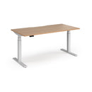 Dams Elev8 Luxe straight sit-stand desk in white with 1600mm tabletop, showing adjustable height mechanism and sleek design