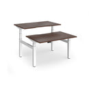 Dams Elev8 Luxe sit-stand back-to-back desks with 1200mm width, featuring sleek white surfaces and adjustable height for ergonomic workspace.