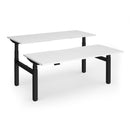 Dams Elev8 Luxe sit-stand back-to-back desks in white, 1800mm length, featuring adjustable height and modern workspace design.