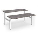 Dams Elev8 Luxe sit-stand back-to-back desks, 1800mm wide, with white and wood finish surfaces, ergonomic design for versatile workspace.
