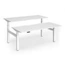 Dams Elev8 Luxe sit-stand back-to-back desks in white, 1800mm length, with adjustable height and sleek modern design.