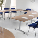 Semi Circular Fliptop Meeting Table With Silver Frame - Onyx Grey - NWOF