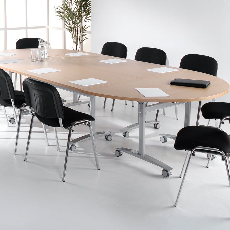Semi Circular Fliptop Meeting Table With Silver Frame - Onyx Grey - NWOF