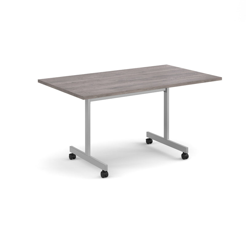 Rectangular Fliptop Meeting Table With Silver Frame - Grey Oak - NWOF