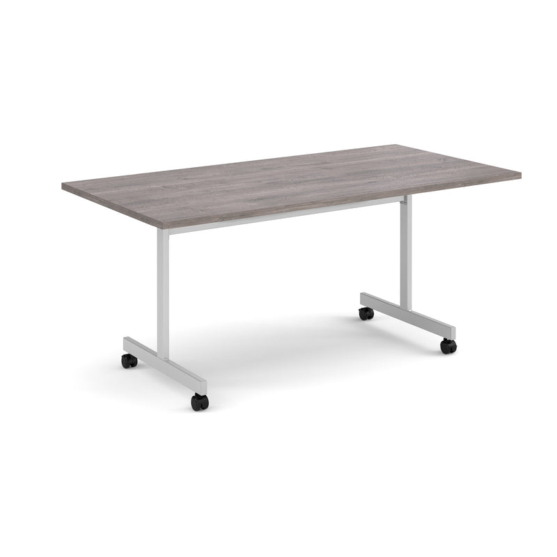 Rectangular Fliptop Meeting Table With Silver Frame - Grey Oak - NWOF