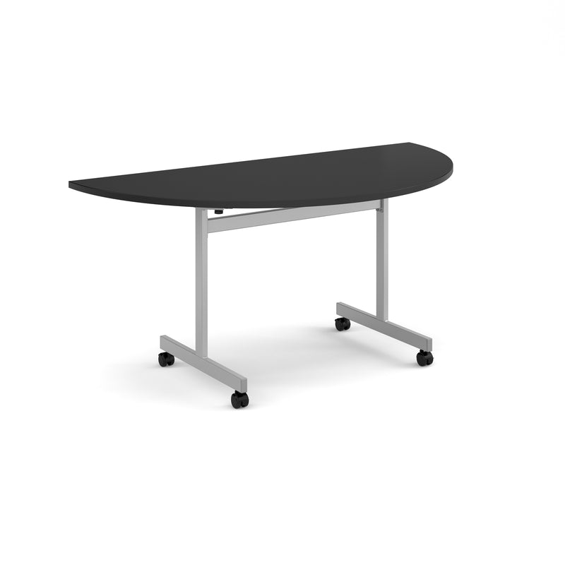 Semi Circular Fliptop Meeting Table With Silver Frame - Black - NWOF