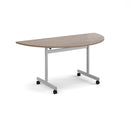 Semi Circular Fliptop Meeting Table With Silver Frame - Barcelona Walnut - NWOF