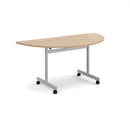Semi Circular Fliptop Meeting Table With Silver Frame - Kendal Oak - NWOF