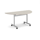 Semi Circular Fliptop Meeting Table With Silver Frame - Light Grey - NWOF
