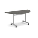 Semi Circular Fliptop Meeting Table With Silver Frame - Onyx Grey - NWOF