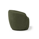 Dams Grace single swivel club chair with plush upholstery and wooden base, shown from side view in taupe color