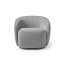 Dams Grace single swivel club chair with beige fabric upholstery and wooden legs, shown from the front angle.