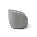 Dams Grace single swivel club chair in white fabric, side view showing rounded back and armrest with wooden swivel base.