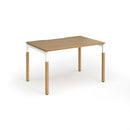 Dams Connex Plus wooden goal-post single desk in oak with sleek design and natural wood finish.