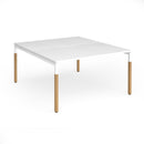 White Connex Plus wooden goal-post back-to-back desk by Dams, featuring sturdy wooden construction and modern design.