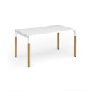 White Connex Plus Wooden Goal-Post Single Desk by Dams, featuring a sleek wooden design and sturdy construction for modern office use.