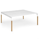 Dams Connex Plus wooden goal-post back-to-back desk in white with sturdy back panels and modern design.