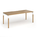 Dams Connex Plus wooden goal-post single desk in oak with a sleek, modern design and natural wood finish.