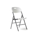 Set of four Dams Hebe steel folding chairs with blow-moulded white seats and backs, ideal for versatile indoor or outdoor seating.