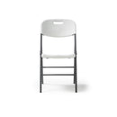 Set of four Dams Hebe steel folding chairs with white blow-moulded seats and backs, shown from the front.