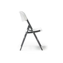 Dams Hebe steel folding chairs with blow-moulded white seats and backs, side view, set of four per box.