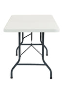 Dams Hoya steel framed table with blow-moulded top, shown from side view, featuring a sturdy metal frame and durable top surface.
