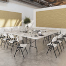 Set of four white Dams Hebe steel folding chairs with blow-moulded seats and backs, arranged on a plain background.