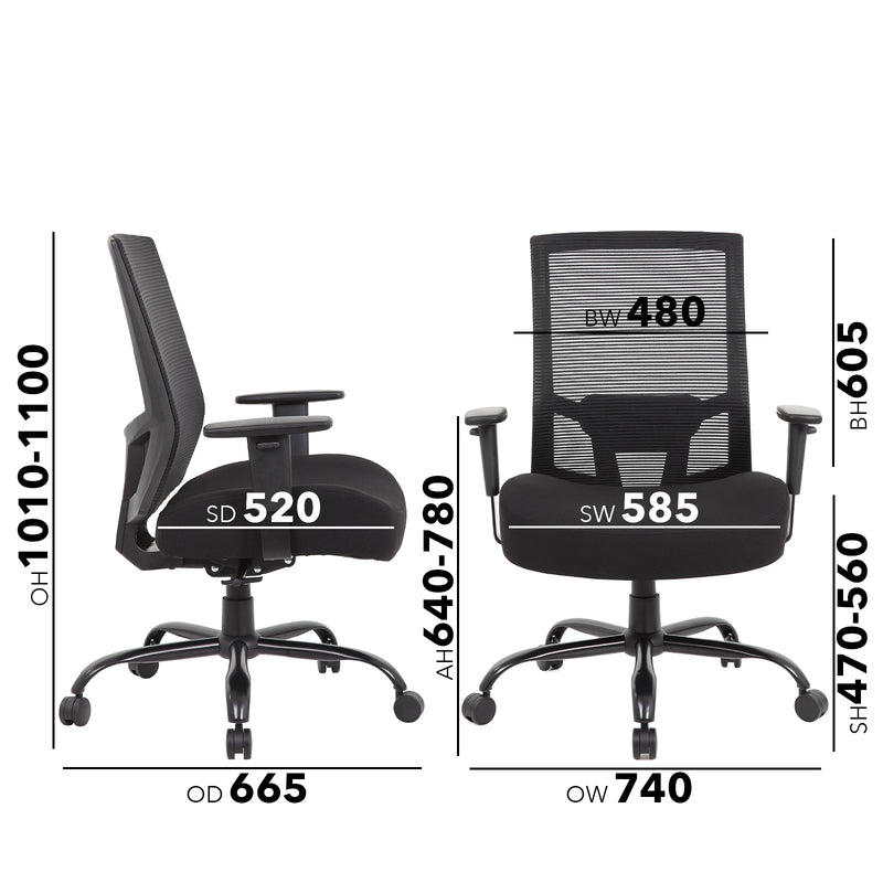 Isla Bariatric Operator Chair With Black Fabric Seat And Mesh Back - NWOF