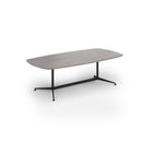 Dams Loft Barrel Boardroom Table in grey oak finish, showcasing a sleek, modern design with a round tabletop and sturdy base.