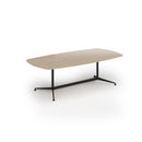 Dams Loft Barrel Boardroom Table in Kendal Oak with a smooth wooden surface and sturdy metal legs for professional conference rooms.