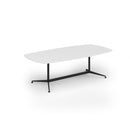 Dams Loft Barrel Boardroom Table in white with a smooth, round wooden surface and sturdy metal base for modern conference rooms.