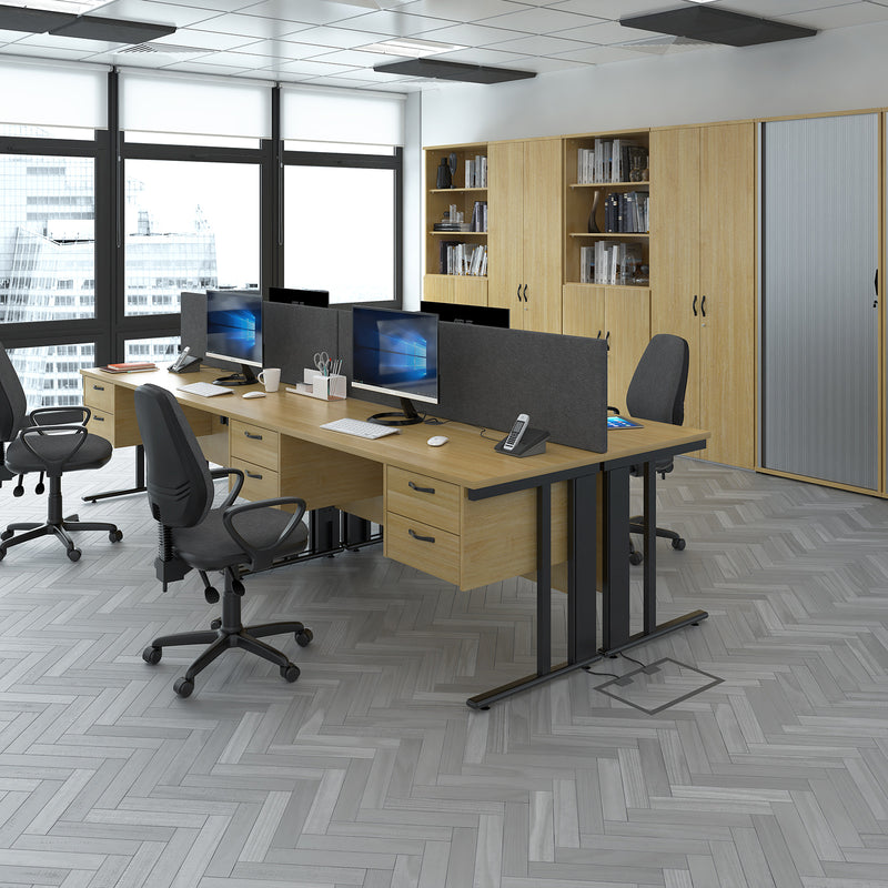 Maestro 25 600mm Deep Straight Desk With Cable Managed Leg - Grey Oak - NWOF