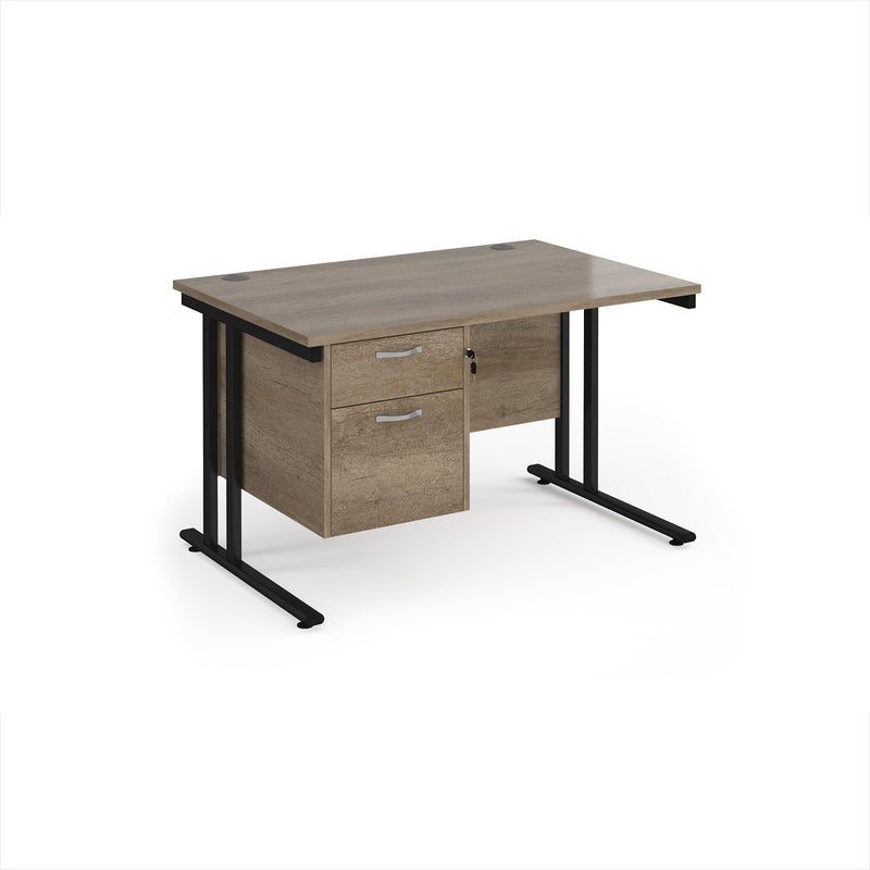 Maestro 25 Straight Desk 800mm Deep With Fixed 2 Drawer Pedestal & Cantilever Leg - Nebraska Oak - NWOF