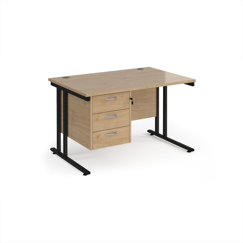 Maestro 25 Straight Desk 800mm Deep With Fixed 3 Drawer Pedestal & Cantilever Leg - Kendal Oak - NWOF