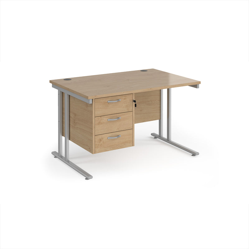 Maestro 25 Straight Desk 800mm Deep With Fixed 3 Drawer Pedestal & Cantilever Leg - Kendal Oak - NWOF