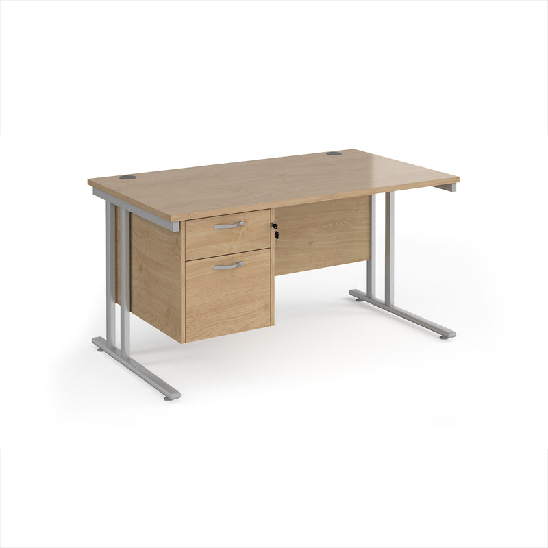 Maestro 25 Straight Desk 800mm Deep With Fixed 2 Drawer Pedestal & Cantilever Leg - Kendal Oak - NWOF
