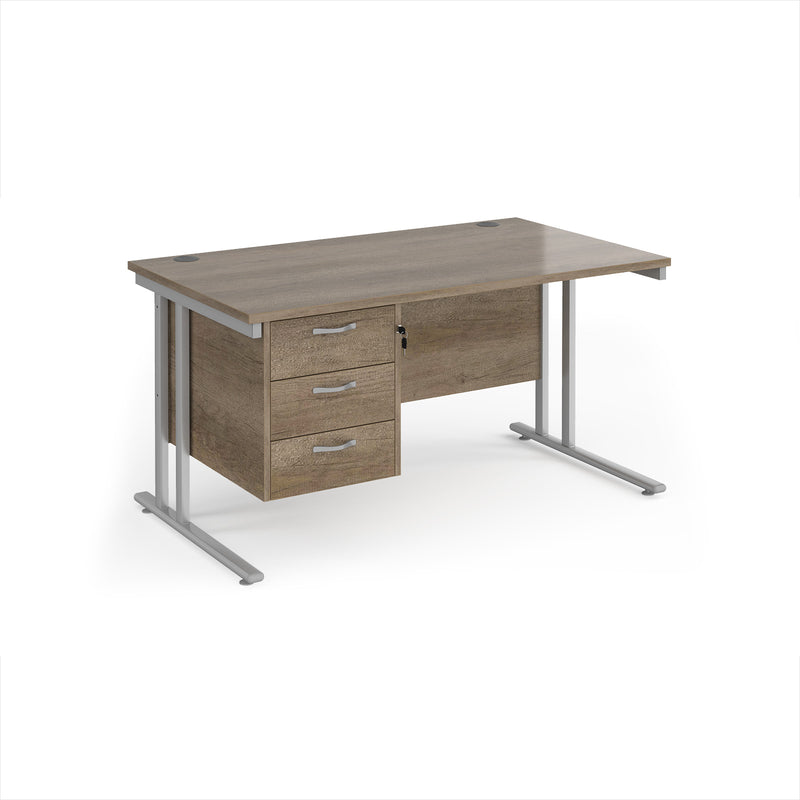 Maestro 25 Straight Desk 800mm Deep With Fixed 3 Drawer Pedestal & Cantilever Leg - Nebraska Oak - NWOF