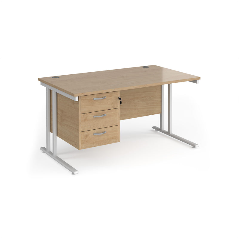Maestro 25 Straight Desk 800mm Deep With Fixed 3 Drawer Pedestal & Cantilever Leg - Kendal Oak - NWOF